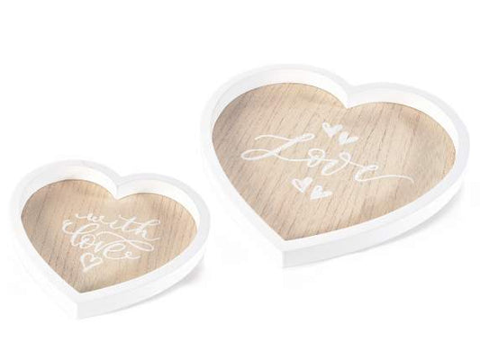Set di 2 vassoi in legno a forma di cuore